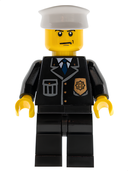 Минифигурка Lego Police - City Suit with Blue Tie and Badge, Black Legs, Scowl, White Hat cty0008